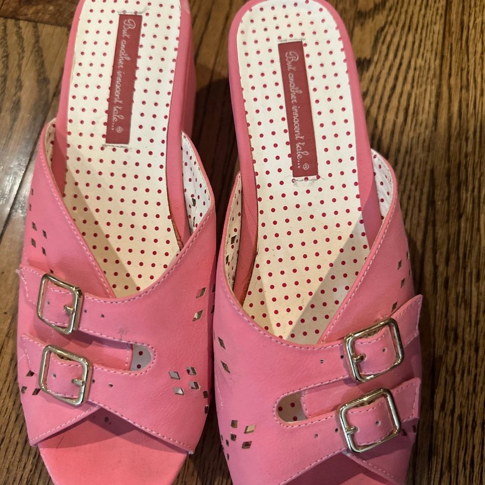But Another Innocent Tale Pink Wedge Sandals - Picture 3 of 3